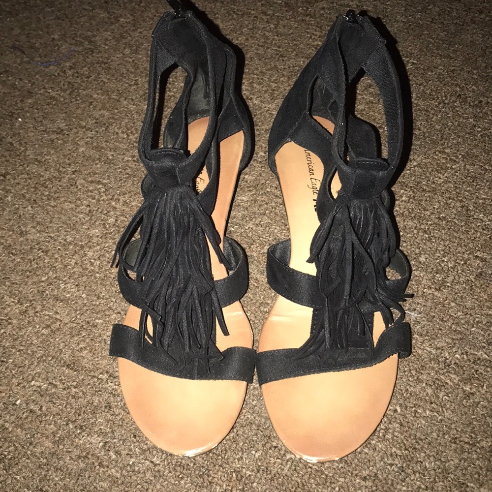 Women's Fringe Sandals with a Mini Wedge